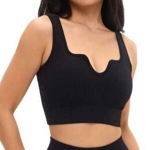 Buff Bunny Collection Ribbed Scoop-Notch Black Sports Bra Sz Small
